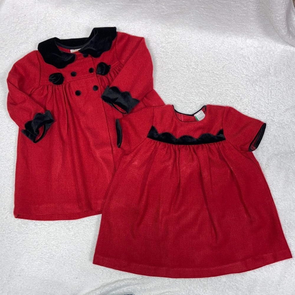 Little bitty matching dress and coat red with black velour trim 18m